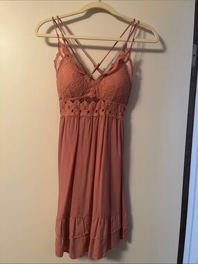 Pink Lily Dusty Rose Lace-Trim Slip Dress
